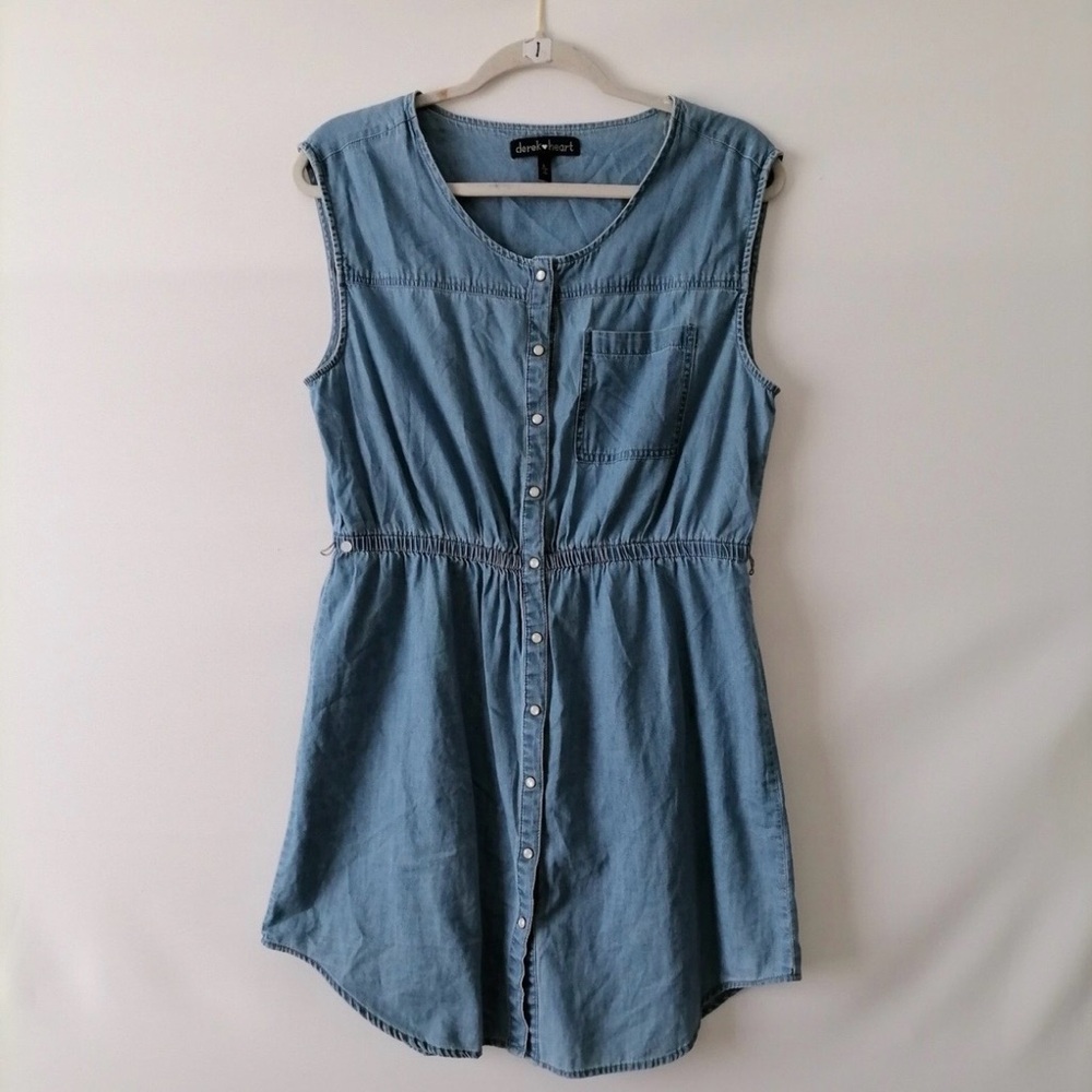 Derek Heart Blue Sleeveless Buttoned Knee-Length dress